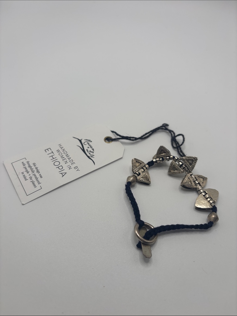 Handmade Ethiopian Silver Tone Tribal Bracelet - Black